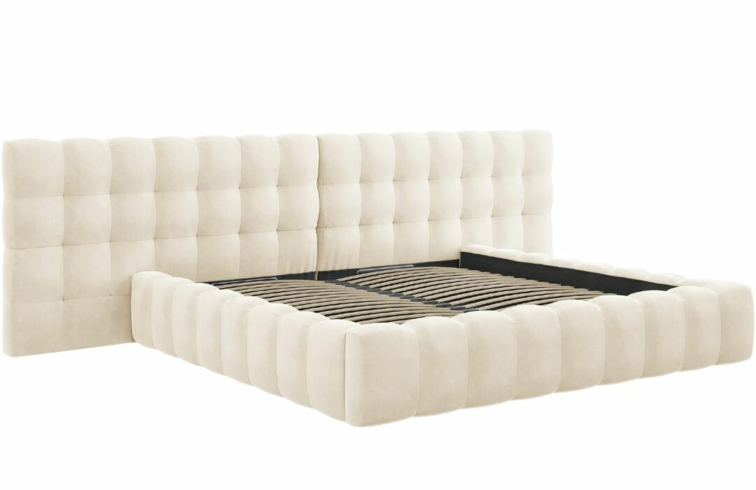 Béžová sametová dvoulůžková postel MICADONI Mamaia 200 x