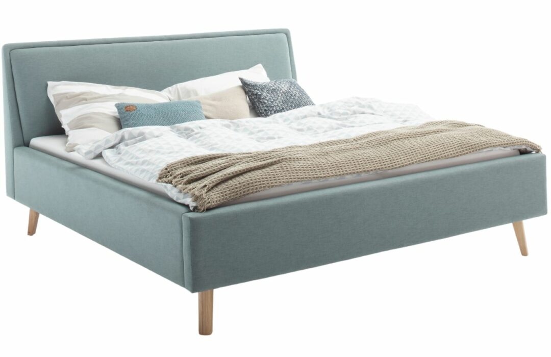 Modro zelená látková dvoulůžková postel Meise Möbel