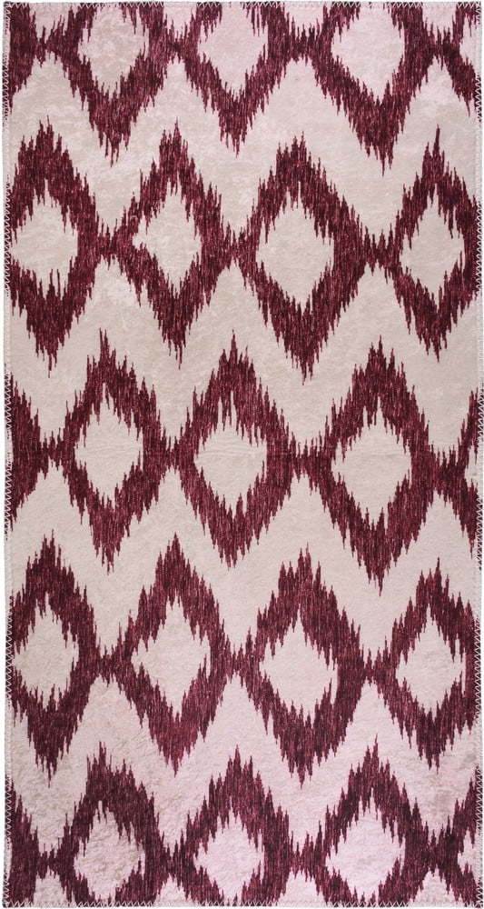 Vínovo-bílý pratelný koberec 80x150 cm