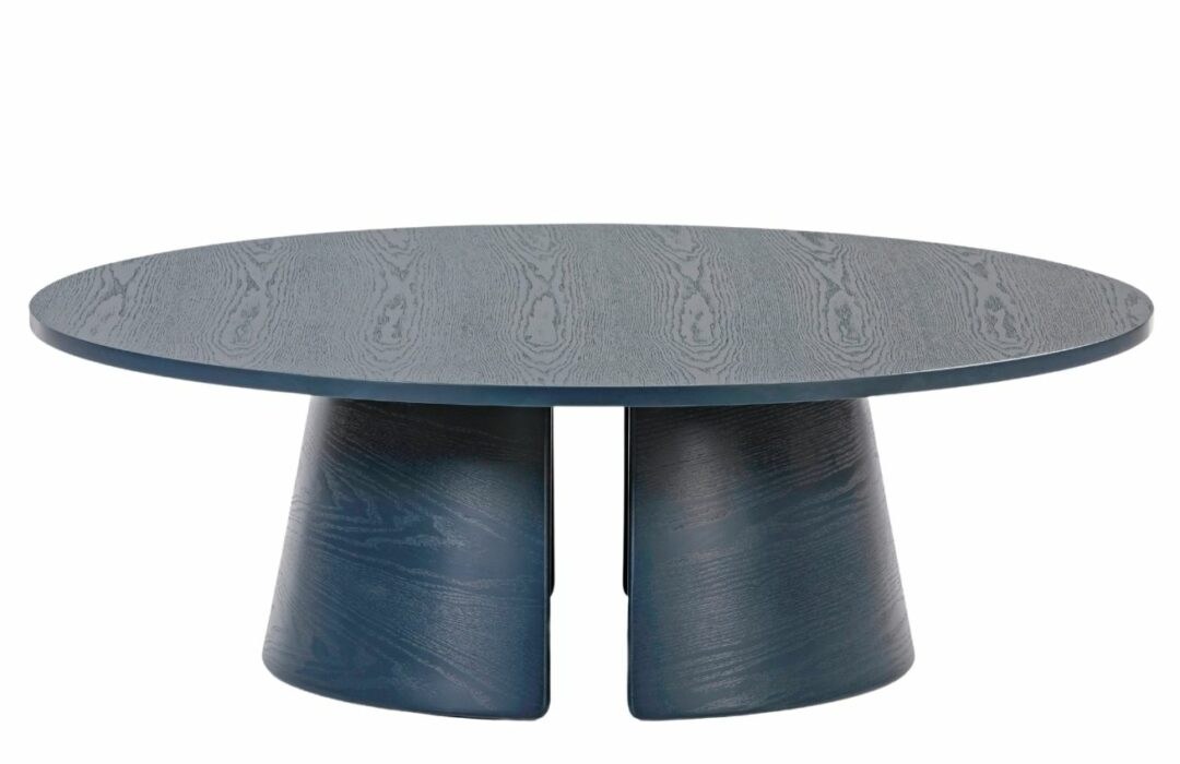 Modrý jasanový kulatý konferenční stolek Teulat