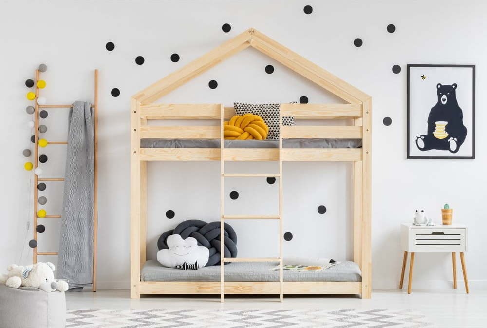 Domečková patrová dětská postel z borovicového dřeva 80x180 cm