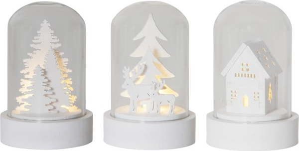 Bílé světelné dekorace s vánočním motivem v sadě 3 ks