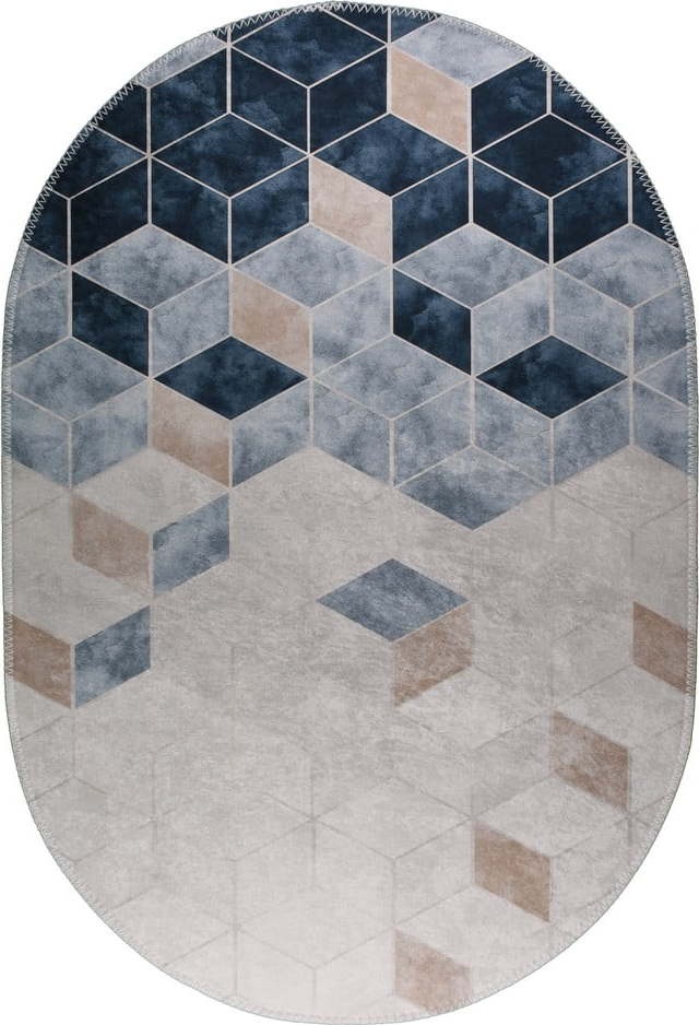 Bílo-modrý pratelný koberec 80x120 cm