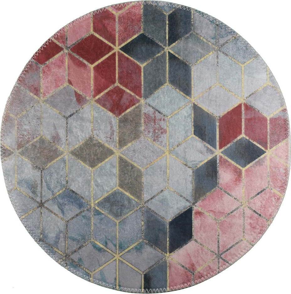 Růžovo-světle šedý pratelný kulatý koberec ø