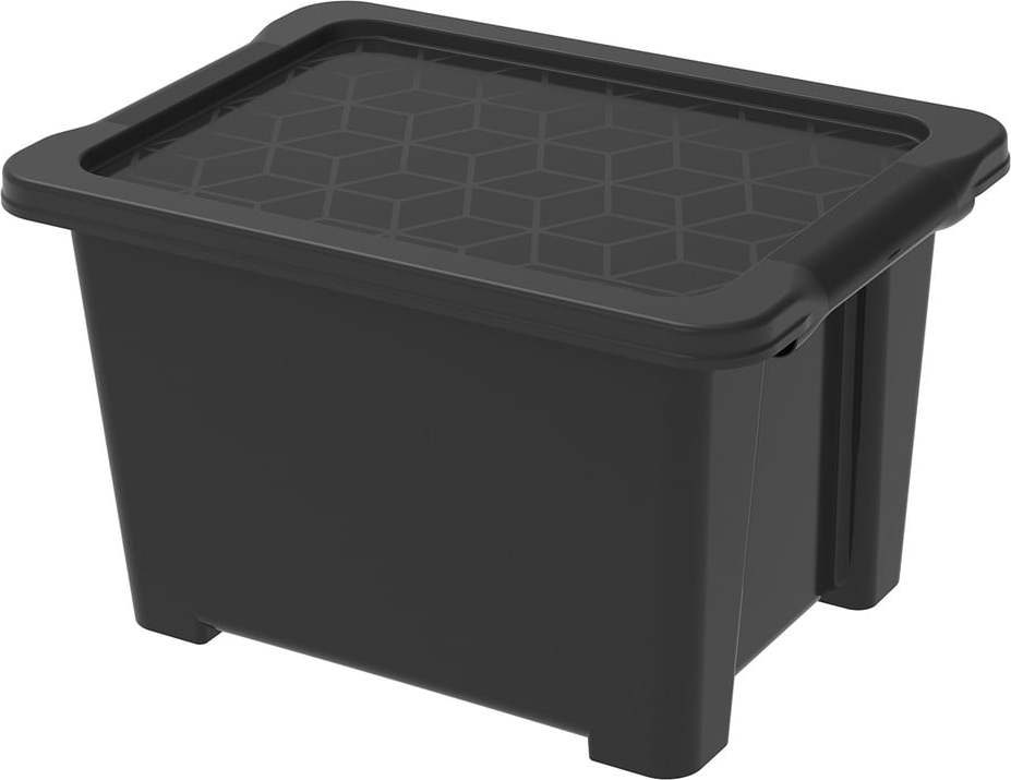 Leskle černý plastový úložný box s víkem