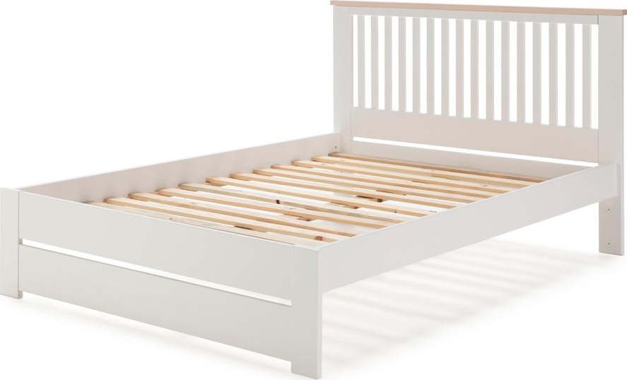 Bílá dvoulůžková postel s roštem 140x190