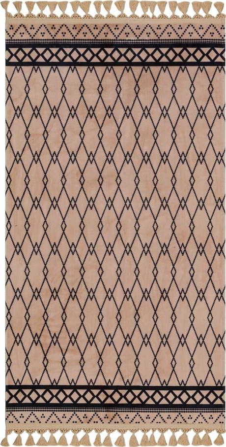 Hnědý pratelný koberec běhoun 300x80