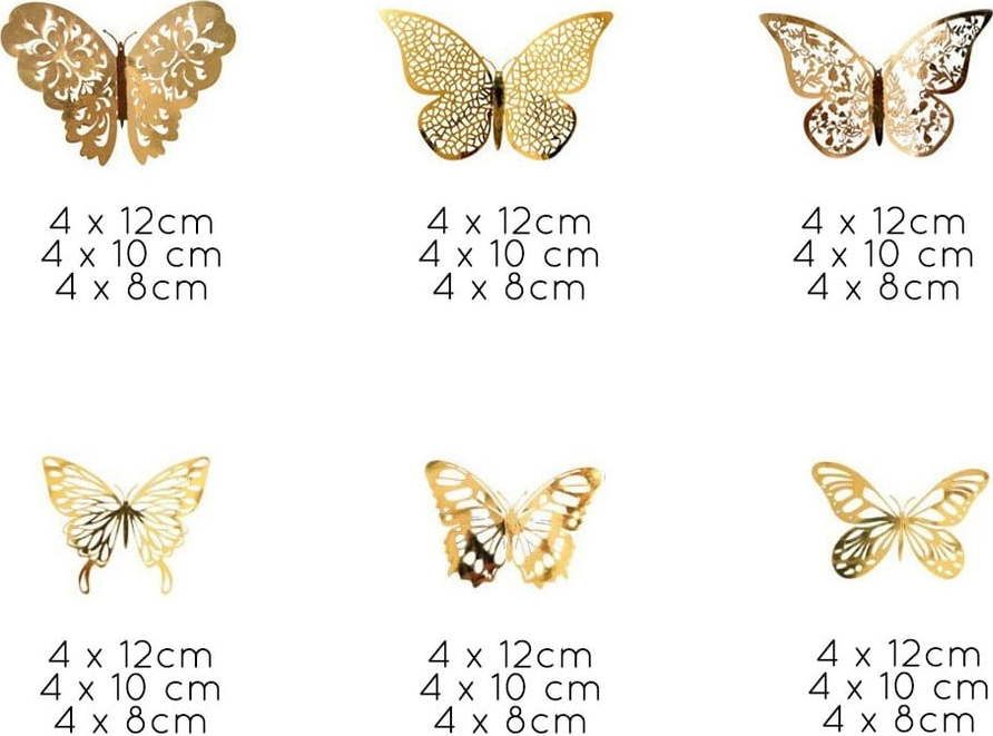 Sada 36 samolepicích nástěnných motýlů ve zlaté