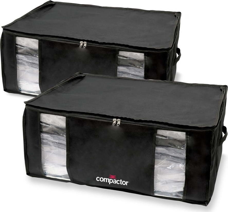 Sada 2 černých úložných boxů s vakuovým obalem Compactor
