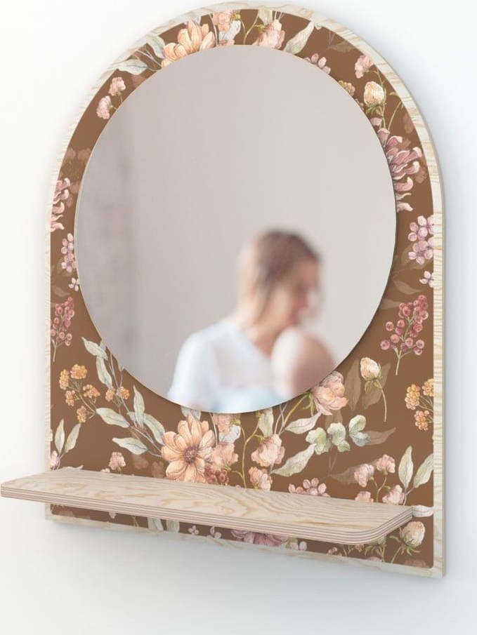 Nastěnné zrcadlo s poličkou ø 35 cm