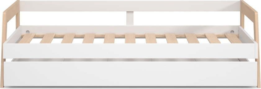 Bílá/přírodní dětská postel z borovicového dřeva s výsuvným lůžkem a