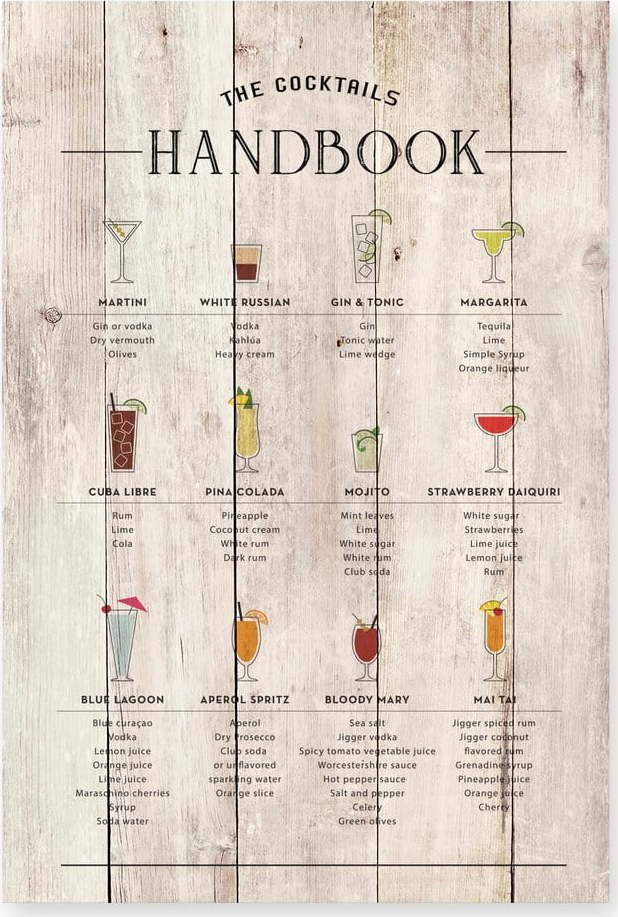 Dřevěná cedule 40x60 cm Cocktails Handbook
