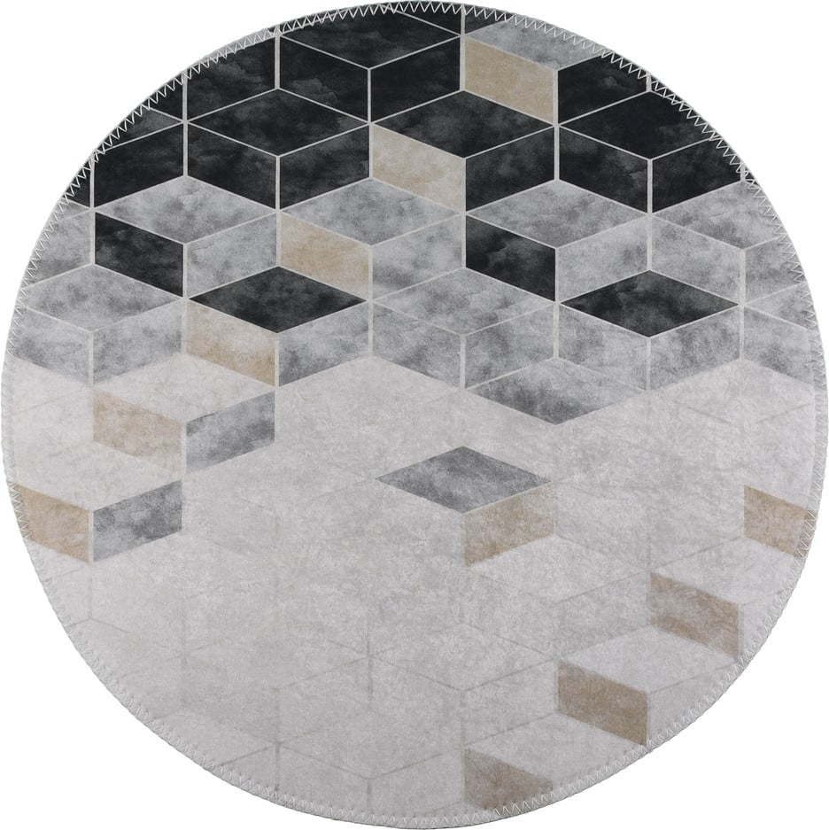 Bílo-šedý pratelný kulatý koberec ø 120