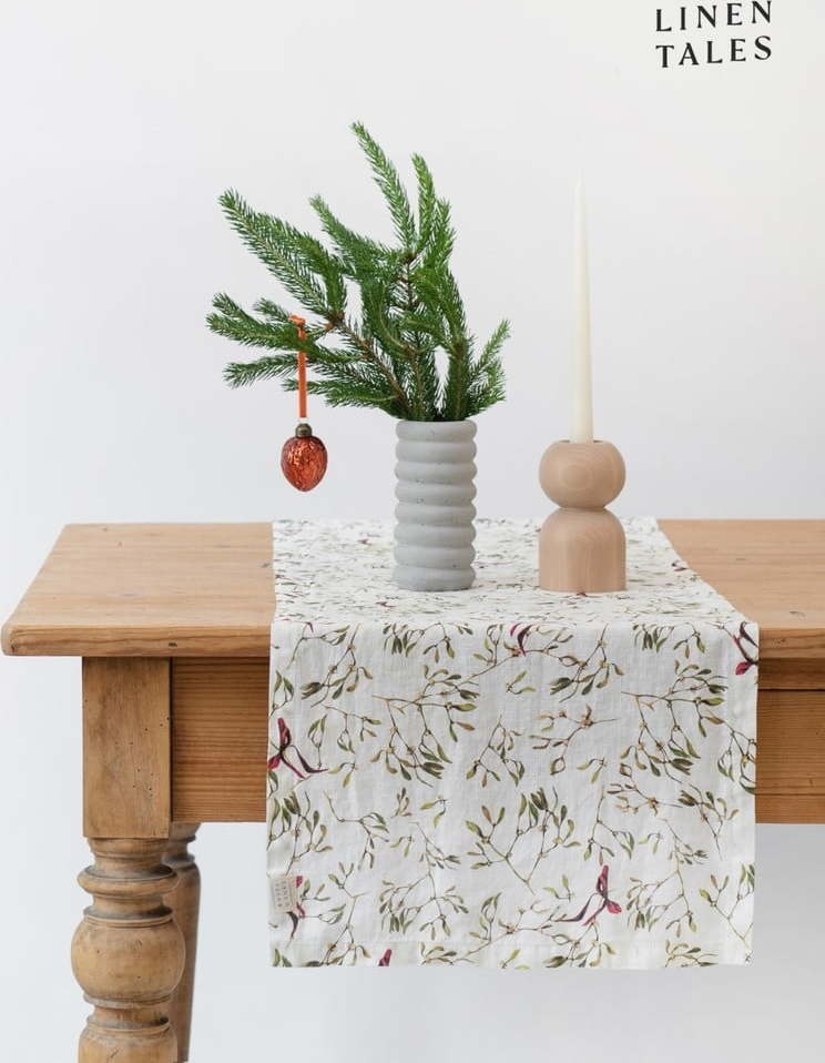 Lněný běhoun na stůl s vánočním motivem