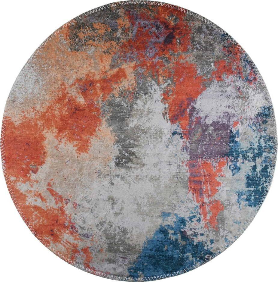 Modro-oranžový pratelný kulatý koberec ø 80