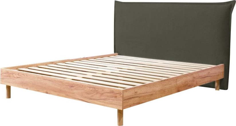 Tmavě zelená/přírodní dvoulůžková postel s roštem 160x200