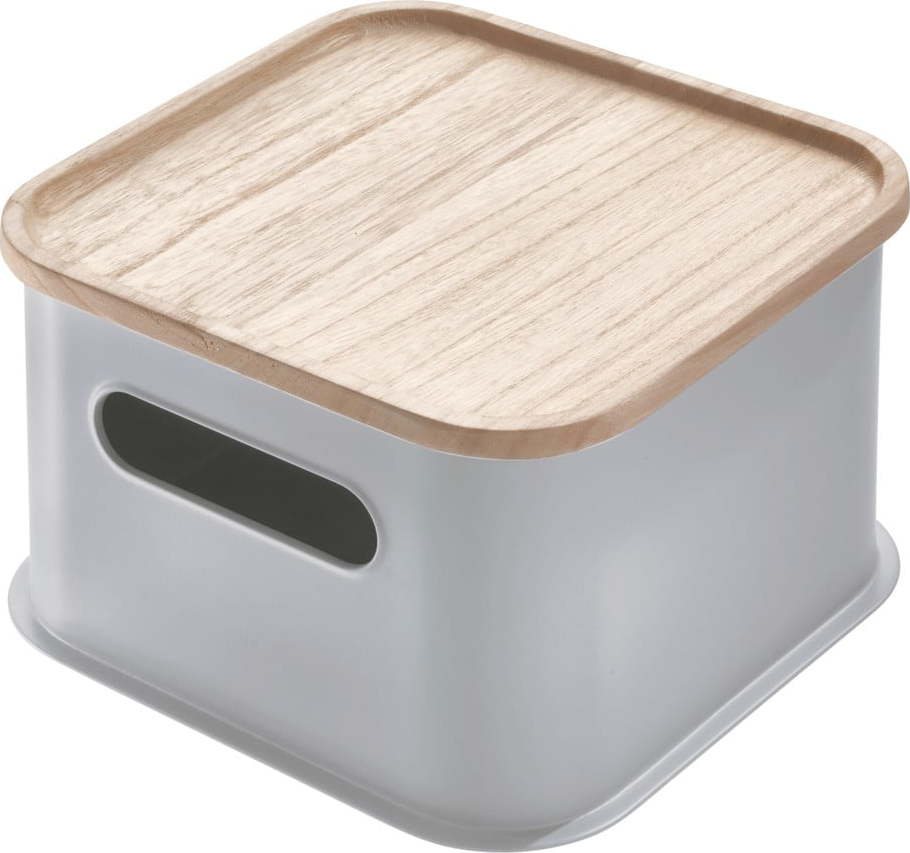 Šedý úložný box s víkem ze dřeva