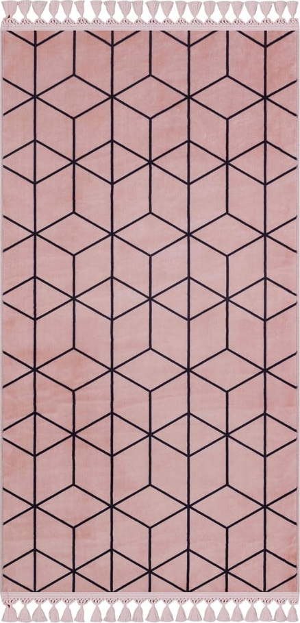 Růžový pratelný koberec běhoun 300x100