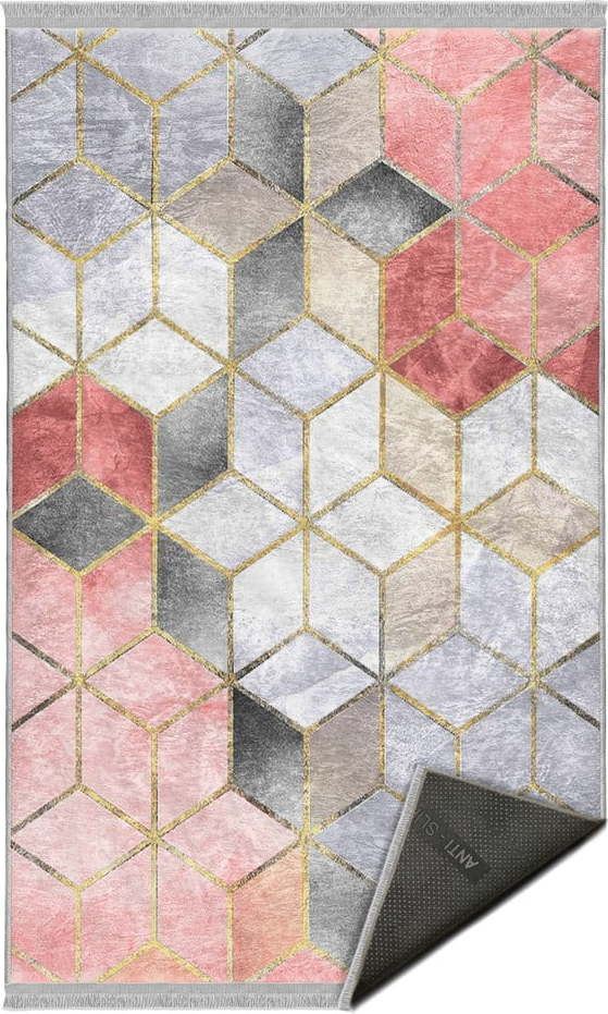 Šedo-růžový pratelný koberec 120x180 cm