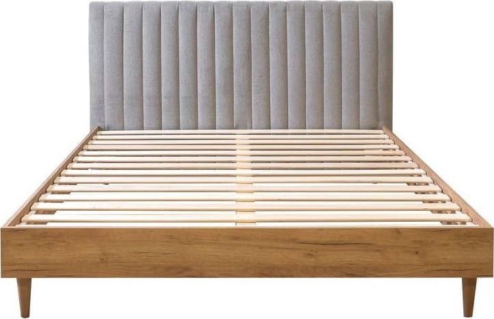Světle šedá/přírodní dvoulůžková postel s roštem 160x200